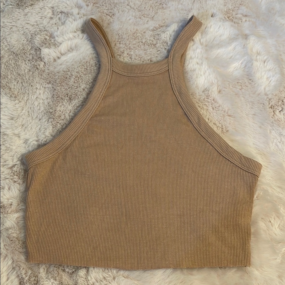 Tan Ribbed Women's Top